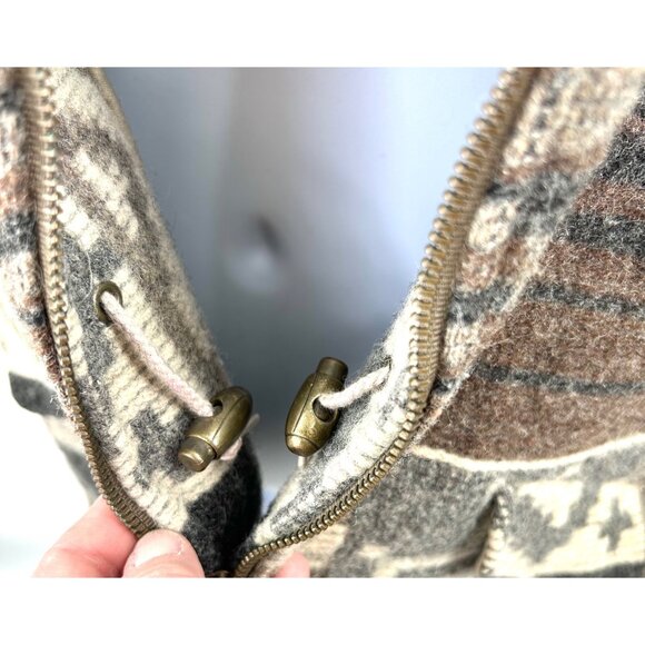 VINTAGE WOOLRICH WESTERN HOODED ZIP WOOL BLND GEOMETRIC SHAPE BROWN BEIGE JACKET - Picture 4 of 6